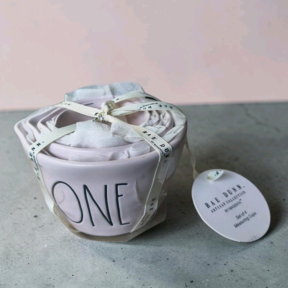 New Rae Dunn Artisan Collection 4pc Ceramic Nesting Measuring Cups Soft Pink